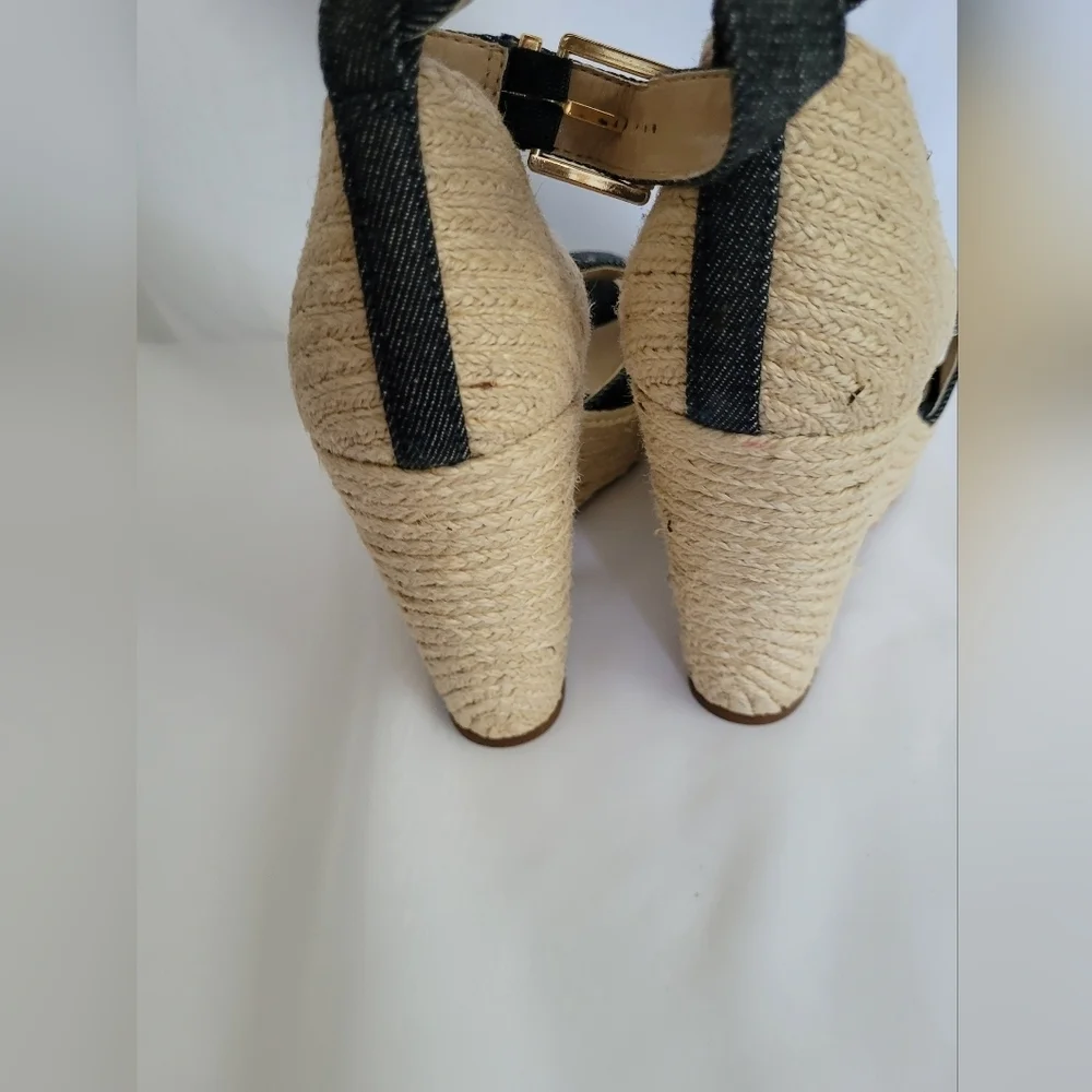 New Vince Camuto Espadrille Wedge Sandals Denim Blue Ankle Strap 9.5